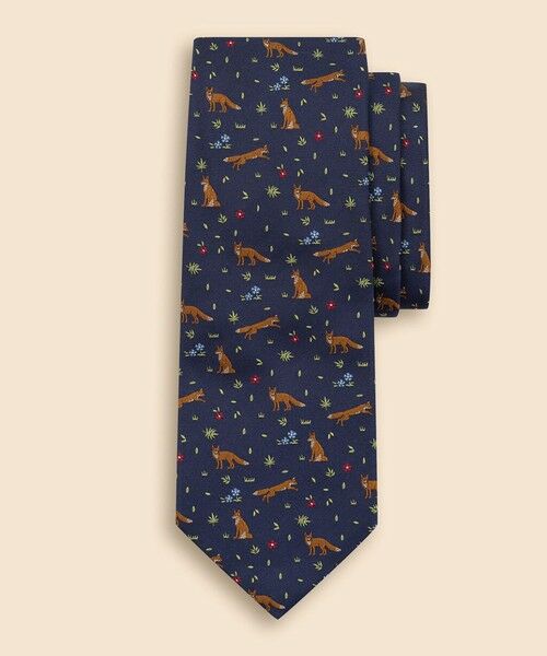 Brooks Brothers / ブルックス ブラザーズ ネクタイ | シルク　フォックス＆フラワーモチーフ　ジャカードタイ（ネイビー）