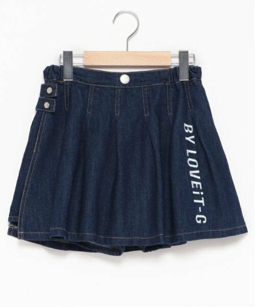 by LOVEiT / バイ ラビット ショート・ハーフ・半端丈パンツ | ラップ付き風デニムパンツ（紺）