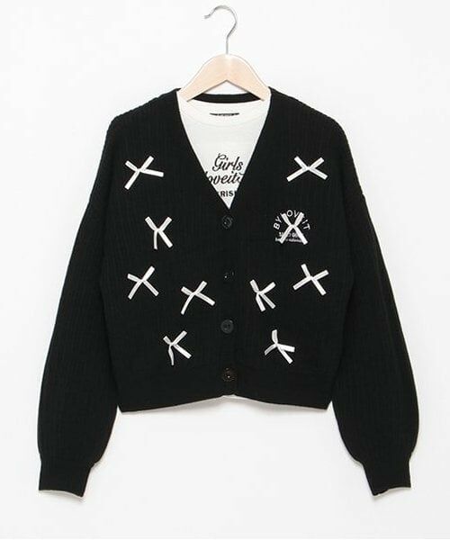 by LOVEiT / バイ ラビット カーディガン・ボレロ | リボンカーディガンTシャツセット（黒）