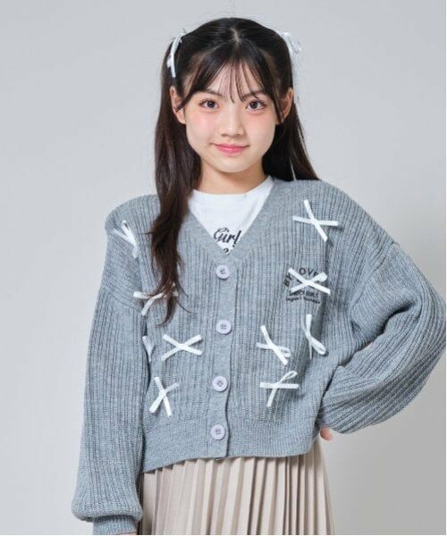 by LOVEiT / バイ ラビット カーディガン・ボレロ | リボンカーディガンTシャツセット（グレー）