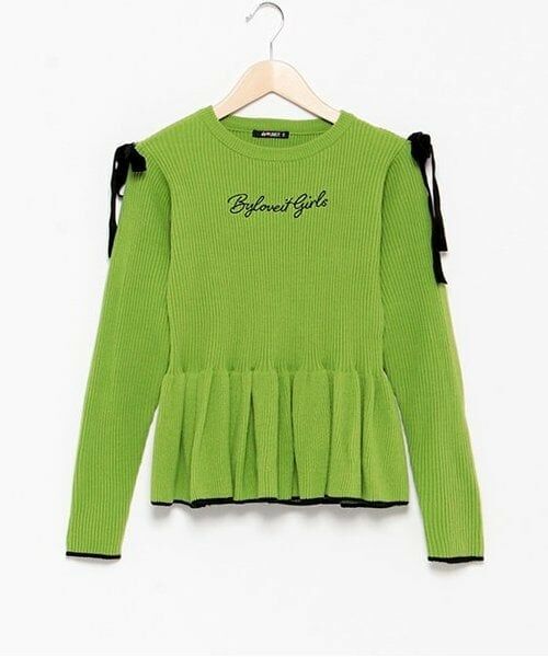 by LOVEiT / バイ ラビット ニット・セーター | ペプラムリボンプルオーバー（ライム）