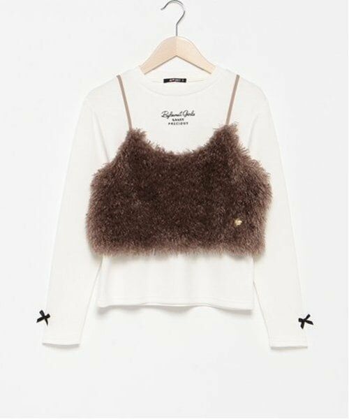 by LOVEiT / バイ ラビット Tシャツ | フェイクラムビスチェTシャツセット（モカ茶）