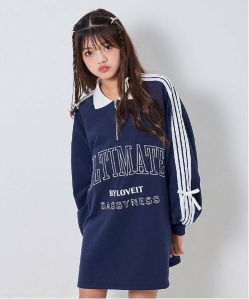 by LOVEiT / バイ ラビット ミニ丈・ひざ丈ワンピース | ハーフジップロゴワンピース（紺）