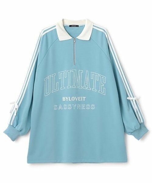 by LOVEiT / バイ ラビット ミニ丈・ひざ丈ワンピース | ハーフジップロゴワンピース（サックス）