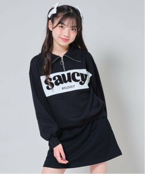 by LOVEiT / バイ ラビット スウェット | 切り替えハーフZIPプルオーバースカートセット（黒）