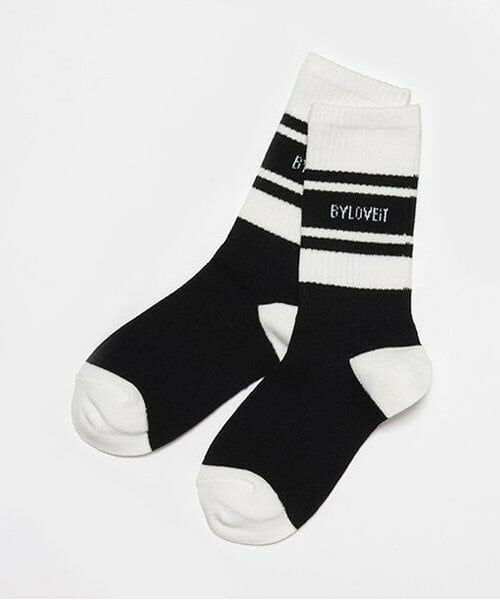 by LOVEiT / バイ ラビット ソックス | ラインクルーソックス（黒）