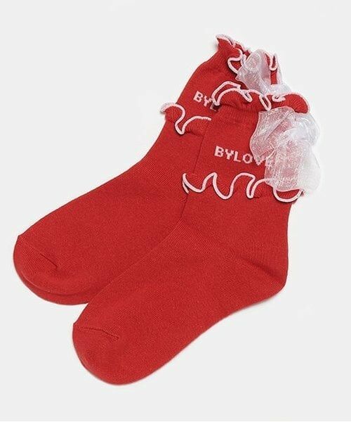 by LOVEiT / バイ ラビット ソックス | メロウリボンクルーソックス（赤）