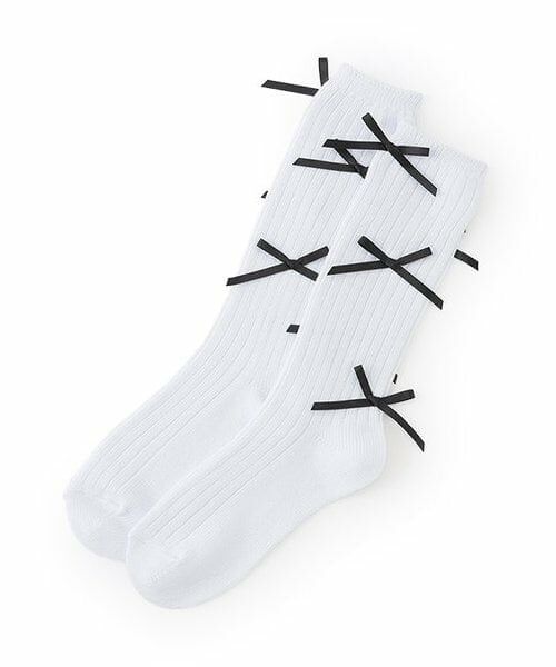 by LOVEiT / バイ ラビット ソックス | リボンハイソックス（オフ ホワイト）