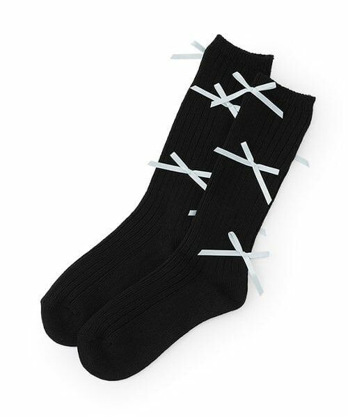 by LOVEiT / バイ ラビット ソックス | リボンハイソックス（黒）