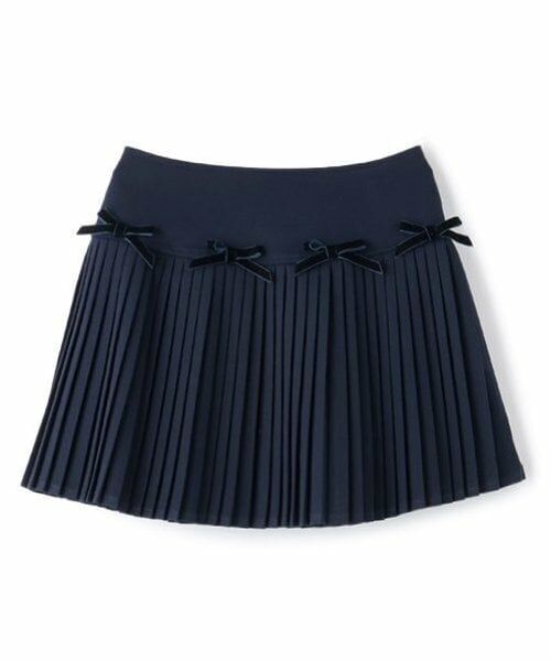 by LOVEiT / バイ ラビット ミニ・ひざ丈スカート | リボンティアードプリーツスカート（インパンつき）（紺）