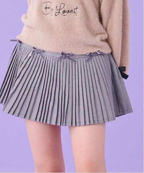 by LOVEiT / バイ ラビット ミニ・ひざ丈スカート | リボンティアードプリーツスカート（インパンつき）（グレー）