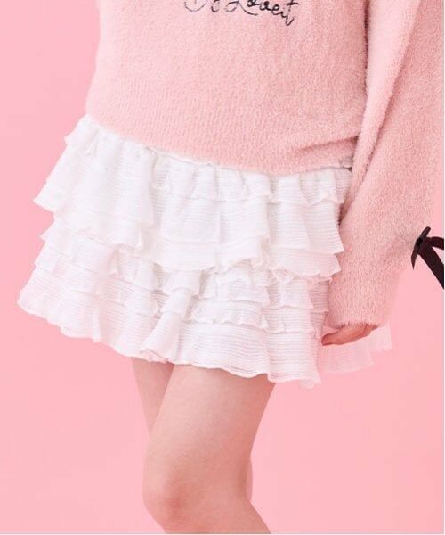 by LOVEiT / バイ ラビット ミニ・ひざ丈スカート | フリフリレーシースカート(インパンつき)(オフ ホワイト)