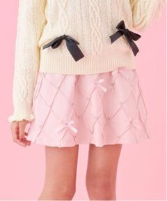 by LOVEiT / バイ ラビット ミニ・ひざ丈スカート | ピンタックビジューリボンスカート（インパンつき）