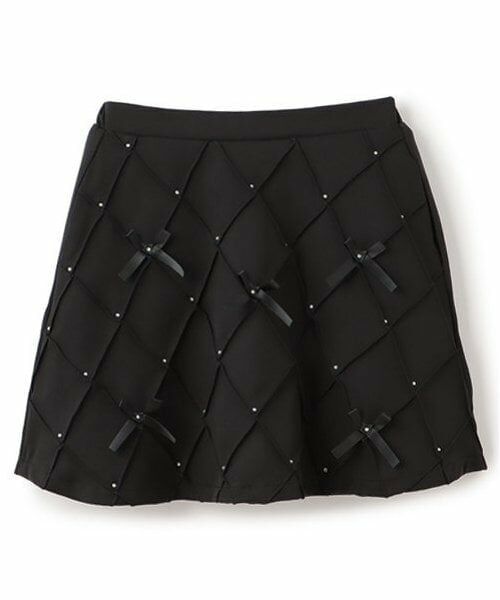 by LOVEiT / バイ ラビット ミニ・ひざ丈スカート | ピンタックビジューリボンスカート(インパンつき)(黒)