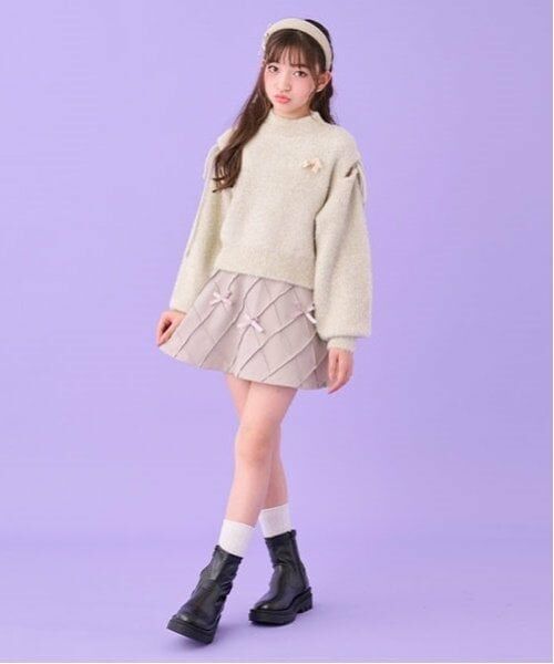 by LOVEiT / バイ ラビット ミニ・ひざ丈スカート | ピンタックビジューリボンスカート(インパンつき)(グレー)