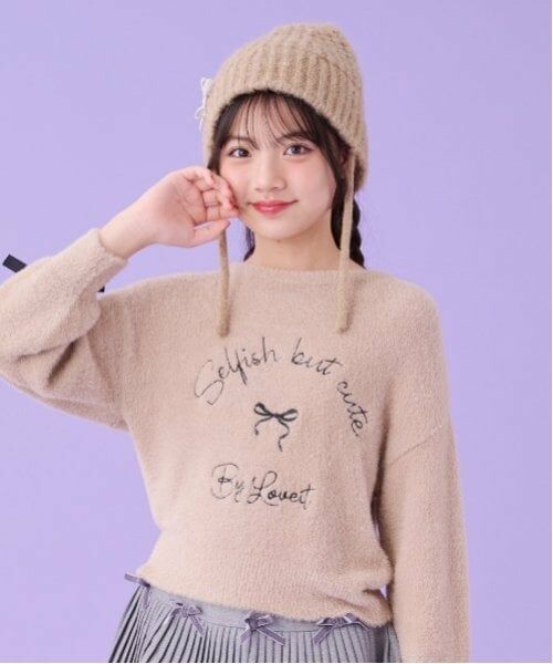 by LOVEiT / バイ ラビット ニット・セーター | 袖リボンシャギーニット（ベージュ）