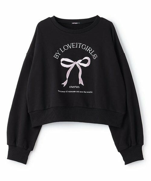 by LOVEiT / バイ ラビット スウェット | フロントリボン刺しゅうプルオーバー（黒）