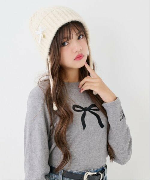 by LOVEiT / バイ ラビット Tシャツ | 大人リボン起毛テレコプルオーバー（ミディアム グレー）