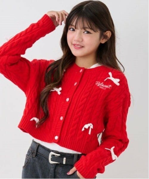 by LOVEiT / バイ ラビット カーディガン・ボレロ | ケーブルリボンつきカーデ（赤）