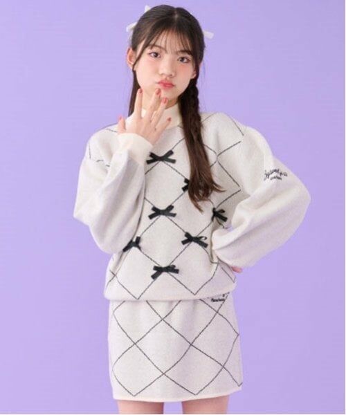 by LOVEiT / バイ ラビット ニット・セーター | アーガイルリボンつきニットセット（オフ ホワイト）