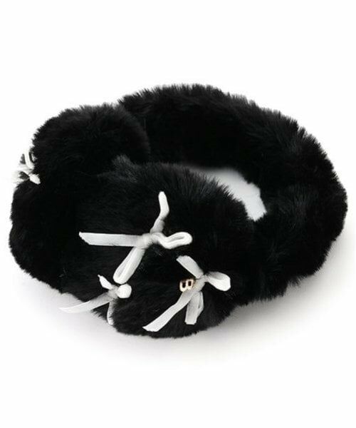 by LOVEiT / バイ ラビット ネックウォーマー・イヤーマフ | リボンつきファーイヤマフ（黒）