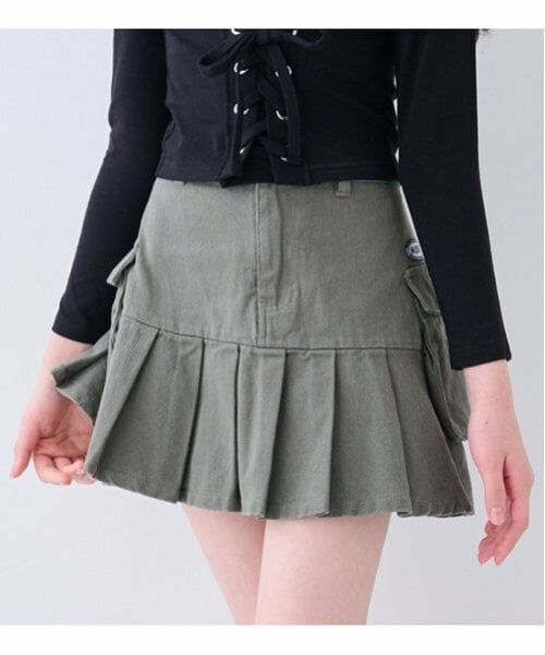 by LOVEiT / バイ ラビット ミニ・ひざ丈スカート | サイドポケティアードスカート(カーキ)