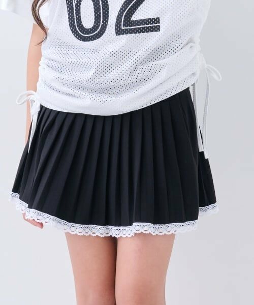 by LOVEiT / バイ ラビット ミニ・ひざ丈スカート | 裾レースティアードプリーツ(黒)