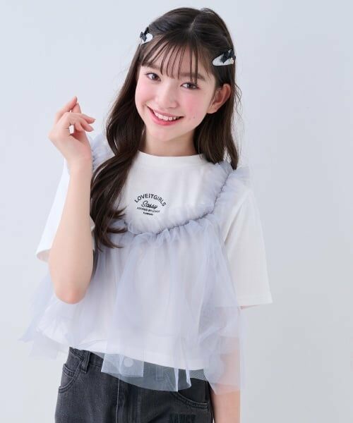 by LOVEiT / バイ ラビット Tシャツ | 【ニコ☆プチ掲載】チュールキャミつきTシャツ（オフ ホワイト）