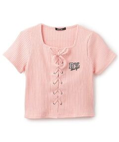 by LOVEiT / バイ ラビット Tシャツ | 【ニコ☆プチ掲載】【大好評につき再入荷】レースアップ半袖プルオーバー