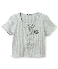 【ニコ☆プチ掲載】【大好評につき再入荷】レースアップ半袖プルオーバー