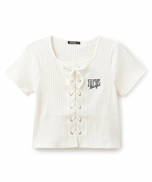 by LOVEiT / バイ ラビット Tシャツ | 【ニコ☆プチ掲載】【大好評につき再入荷】レースアップ半袖プルオーバー（オフ ホワイト）