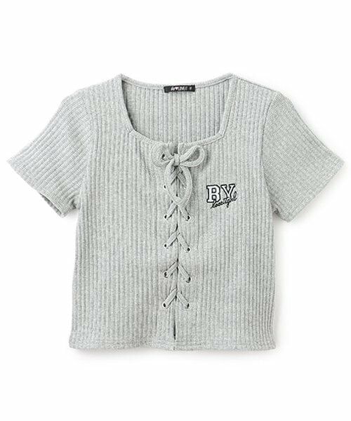 by LOVEiT / バイ ラビット Tシャツ | 【ニコ☆プチ掲載】【大好評につき再入荷】レースアップ半袖プルオーバー（ミディアム グレー）