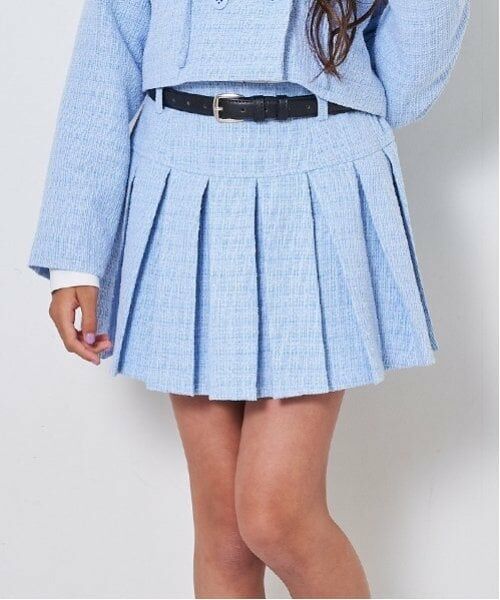 by LOVEiT / バイ ラビット ミニ・ひざ丈スカート | ベルトつきプリーツスカート（インパンつき）（サックス）
