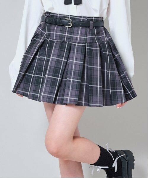 by LOVEiT / バイ ラビット ミニ・ひざ丈スカート | ベルトつきプリーツスカート（インパンつき）（マルチ）