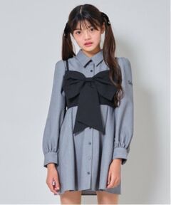 by LOVEiT / バイ ラビット ミニ丈・ひざ丈ワンピース | リボンビスチェつきシャツワンピース