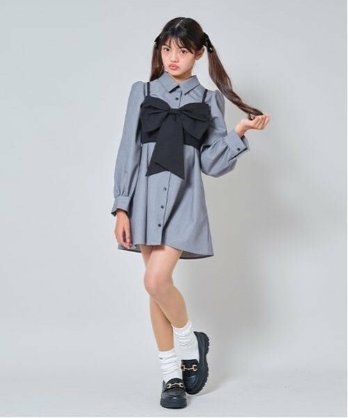 by LOVEiT / バイ ラビット ミニ丈・ひざ丈ワンピース | リボンビスチェつきシャツワンピース | 詳細2