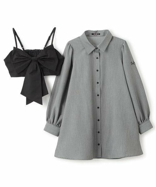 by LOVEiT / バイ ラビット ミニ丈・ひざ丈ワンピース | リボンビスチェつきシャツワンピース | 詳細7