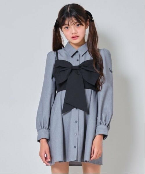 by LOVEiT / バイ ラビット ミニ丈・ひざ丈ワンピース | リボンビスチェつきシャツワンピース（グレー）