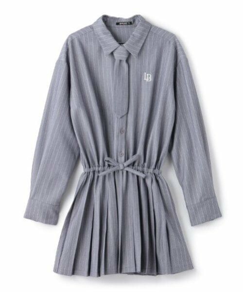 by LOVEiT / バイ ラビット ミニ丈・ひざ丈ワンピース | タイつきシャツワンピース（グレー）