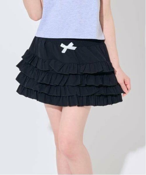 by LOVEiT / バイ ラビット ミニ・ひざ丈スカート | 【Cuugal掲載】シャーリングフリルスカート(黒)