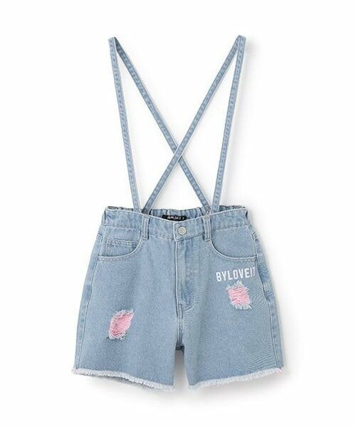 by LOVEiT / バイ ラビット サロペット・オールインワン | ダメージショートパンツ（サックス）