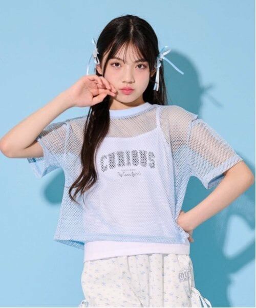 by LOVEiT / バイ ラビット Tシャツ | 【ニコ☆プチ掲載】メッシュTキャミセット（サックス）