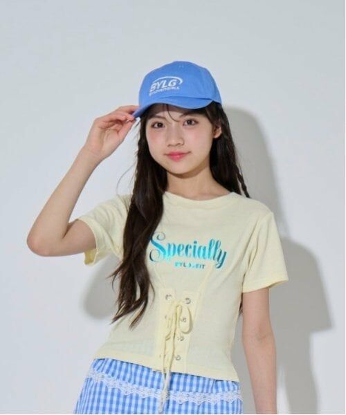 by LOVEiT / バイ ラビット Tシャツ | 【ニコ☆プチ・Cuugal掲載】フロントレースアップＴシャツ（黄）