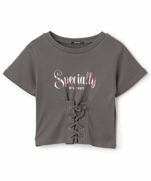 by LOVEiT / バイ ラビット Tシャツ | 【ニコ☆プチ・Cuugal掲載】フロントレースアップＴシャツ（チャコール）