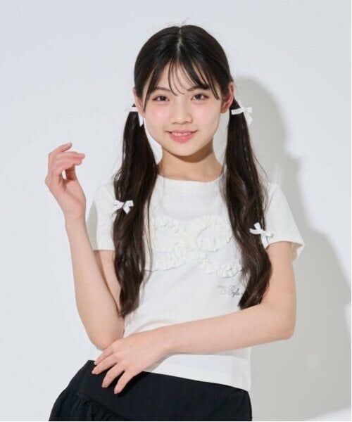 by LOVEiT / バイ ラビット Tシャツ | クシュクシュおリボンTシャツ（オフ ホワイト）