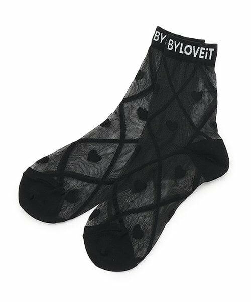 by LOVEiT / バイ ラビット ソックス | シアーハートクルーソックス（黒）
