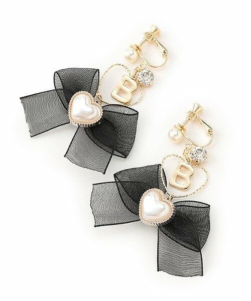 by LOVEiT / バイ ラビット ピアス・イヤリング | ハートリボンイヤリング（黒）