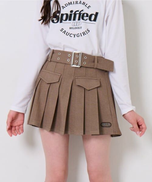 by LOVEiT / バイ ラビット ミニ・ひざ丈スカート | ベルトつきタックスカート(ベージュ)