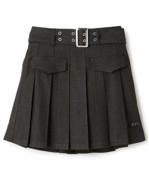 by LOVEiT / バイ ラビット ミニ・ひざ丈スカート | ベルトつきタックスカート(黒)