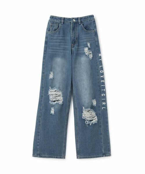by LOVEiT / バイ ラビット その他パンツ | サイド切り替えダメージデニム(ブルー)
